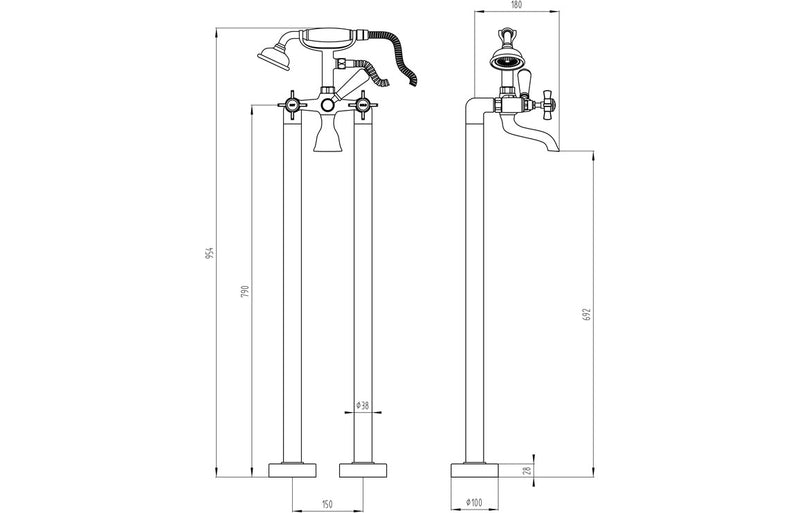 Bourne Floor Standing Bath/Shower Mixer - Chrome 0.5 Bar - KPSB105734
