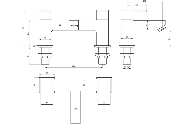 Medway Bath Filler - Chrome 1.5 Bar - KPSB105774
