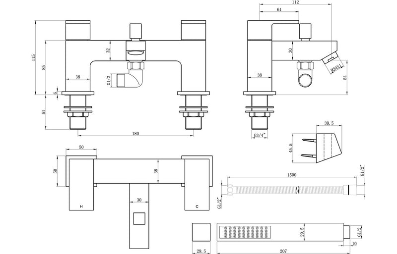 Medway Bath/Shower Mixer & Bracket - Chrome 1.5 Bar - KPSB105775