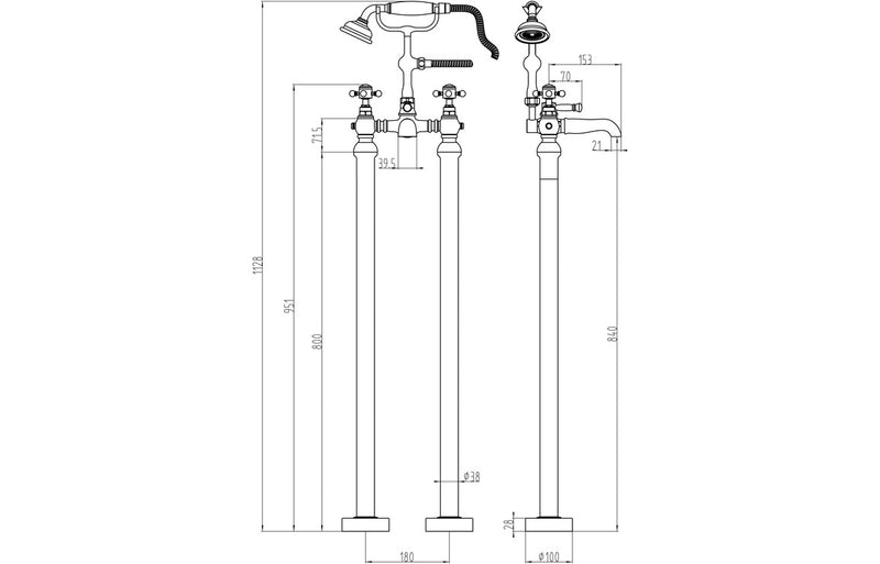 Stour Floor Standing Bath/Shower Mixer & Shower Kit - Chrome 0.5 Bar - KPSB105780