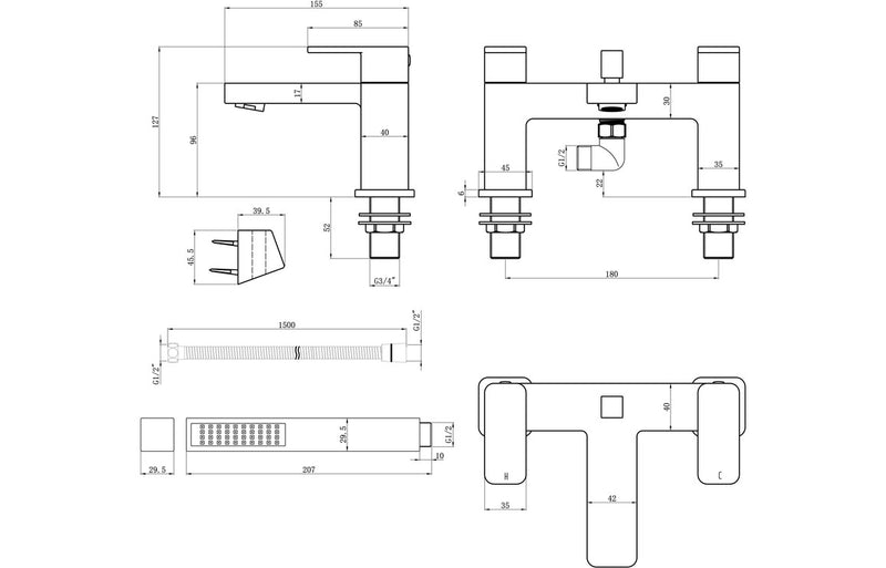 Aire Bath/Shower Mixer & Bracket - Chrome 1.5 Bar - KPSB105784