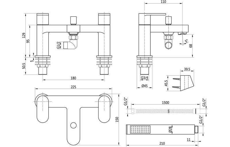 Severn Bath/Shower Mixer & Bracket - Chrome 1.5 Bar - KPSB105792