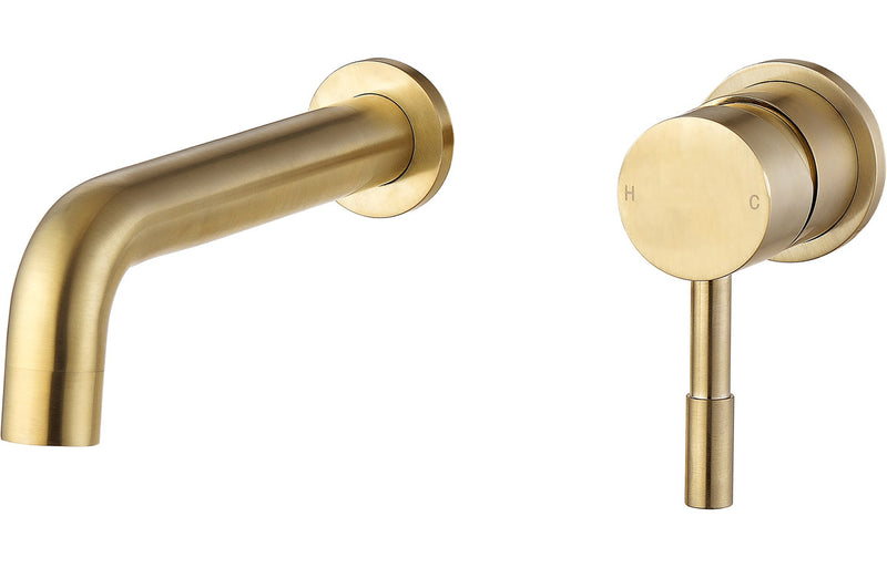 Lavant 155mm Wall Mounted Basin Mixer - Brushed Brass 1.0 Bar - KPSB105802