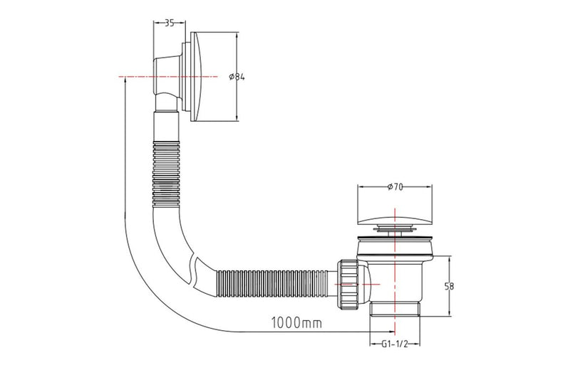 Sprung Bath Waste & Overflow - Brushed Brass - KPSB105815