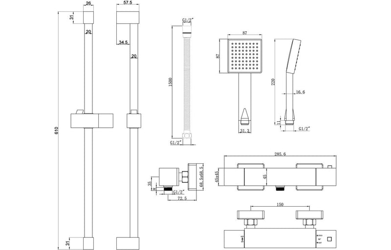 Flow Cool-Touch Thermostatic Bar Mixer Shower - Chrome - KPSB105826