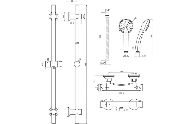 Tide Thermostatic Bar Mixer Shower - Chrome - KPSB105827