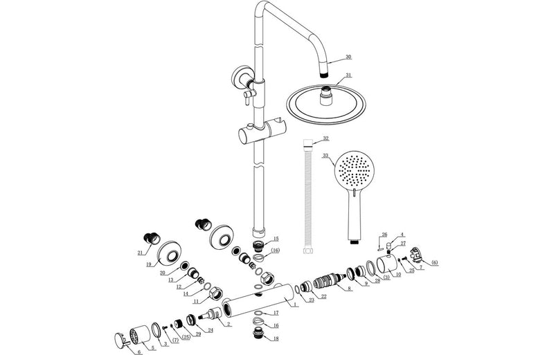 Hydro Round Thermostatic Bar Mixer w/Riser Kit - Chrome - KPSB105832