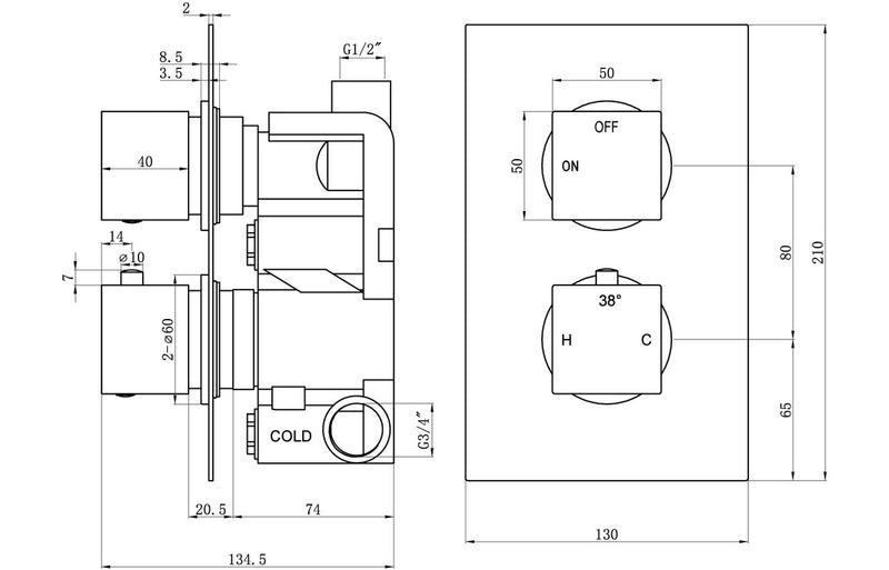 Mineral Thermostatic Single Outlet Twin Shower Valve - Chrome - KPSB105839