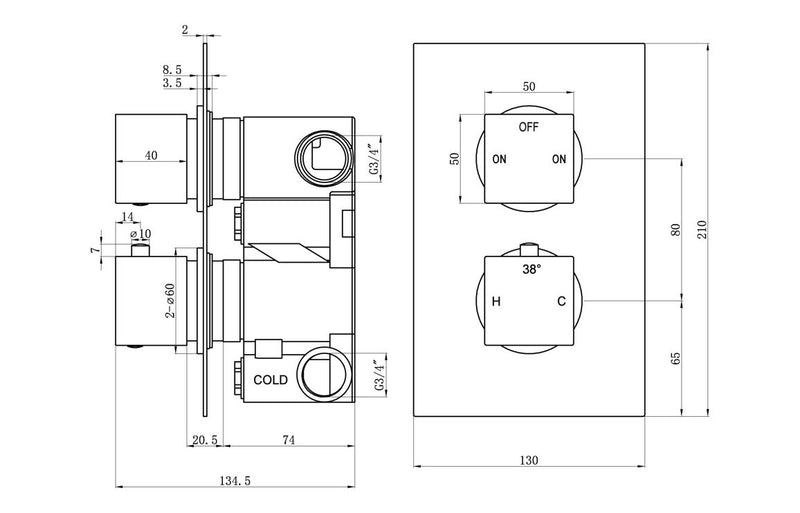 Mineral Thermostatic Two Outlet Twin Shower Valve - Chrome - KPSB105840