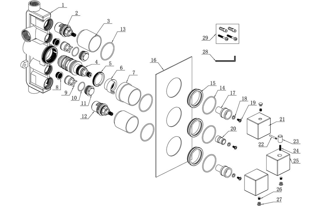 Mineral Thermostatic Two Outlet Triple Shower Valve - Chrome