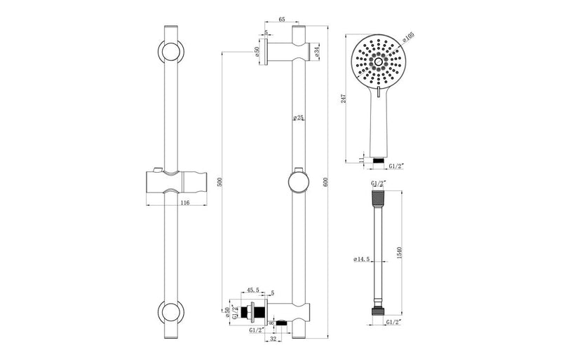 Hydro Round Riser Rail Kit w/Elbow & 3 Mode Handset - Chrome - KPSB105853