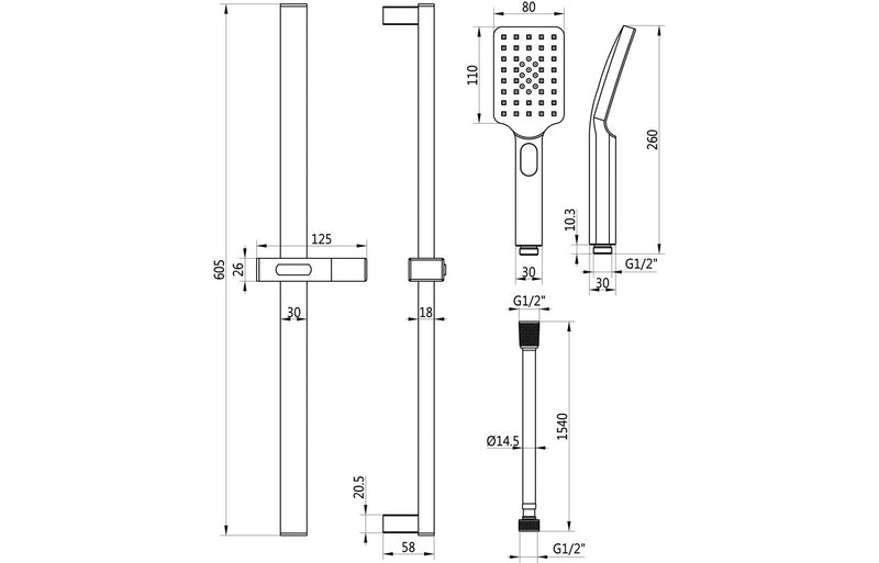 Square Push Button Shower Kit - KPSB105854