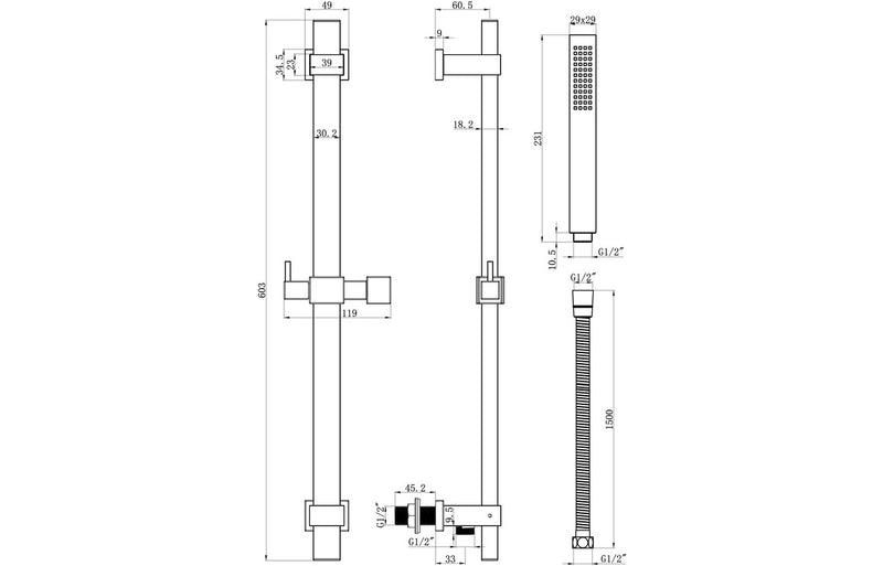Square Premium Slider Rail Kit w/Elbow - KPSB105855