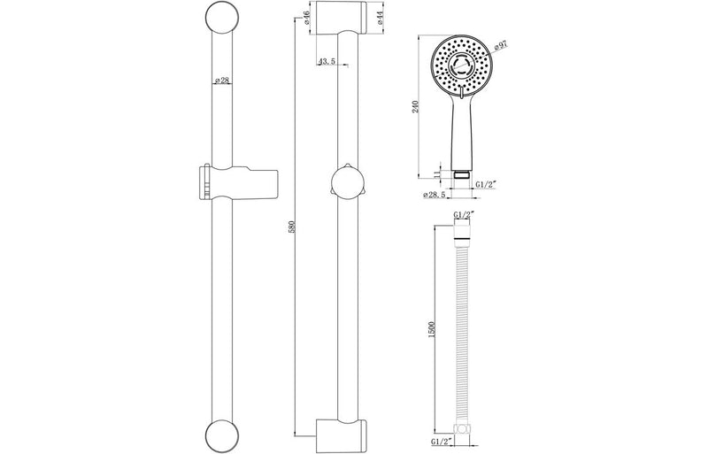 Hydro Round Slider Rail Kit & 3 Mode Handset - KPSB105856