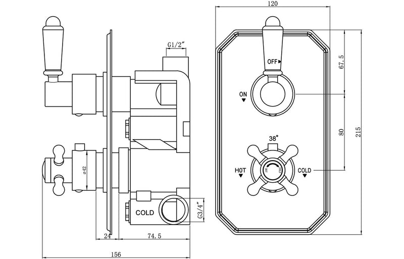 Jet Traditional Lever Thermostatic Single Outlet Shower Valve - Chrome - KPSB105883