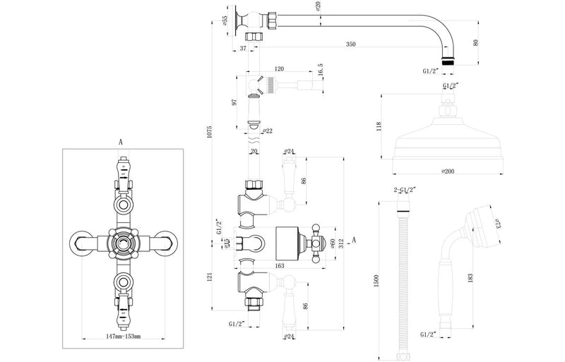 Jet Traditional Exposed Two Outlet Shower Valve w/Riser Kit & Overhead - Chrome - KPSB105885