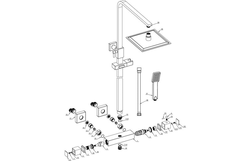 Mineral Square Thermostatic Bar Mixer w/Riser Kit - Matt Black - KPSB105886