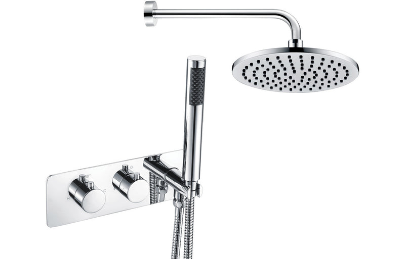 River Shower Pack Two - Two Outlet Twin Shower Valve w/Handset & Brass Overhead - Chrome - KPSB105893