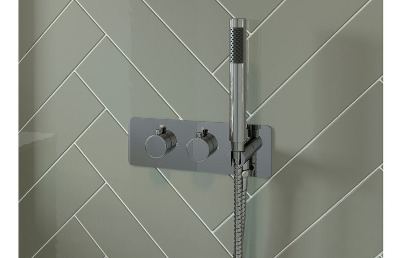 River Shower Pack Two - Two Outlet Twin Shower Valve w/Handset & Brass Overhead - Chrome - KPSB105893