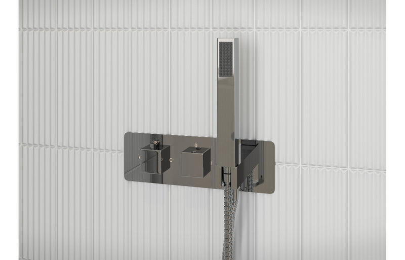 Stream Shower Pack One - Two Outlet Twin Shower Valve w/Handset & ABS Overhead - Chrome - KPSB105897