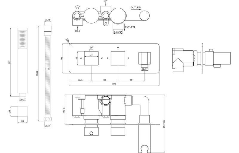 Stream Shower Pack One - Two Outlet Twin Shower Valve w/Handset & ABS Overhead - Chrome - KPSB105897