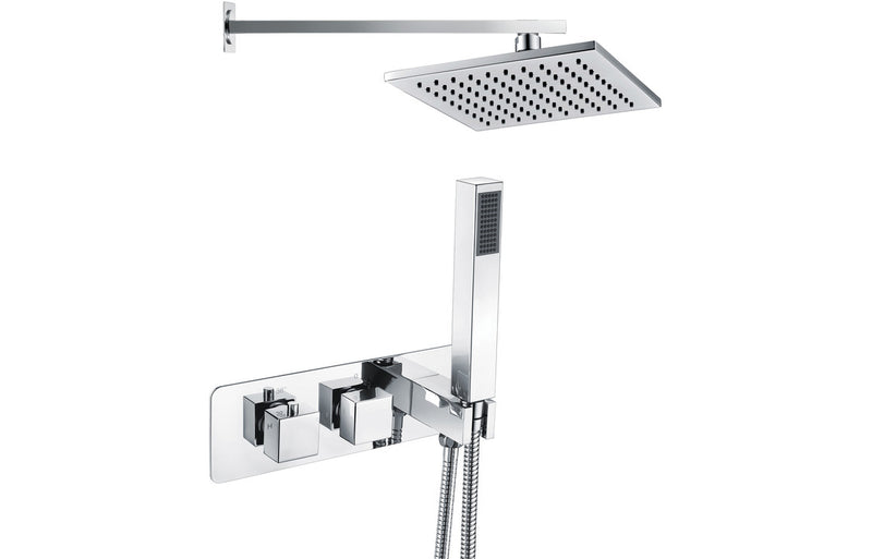 Stream Shower Pack Two - Two Outlet Twin Shower Valve w/Handset & Brass Overhead - Chrome - KPSB105898