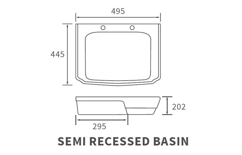Rochester 495x445mm 2TH Semi Recessed Basin - KPSB106133