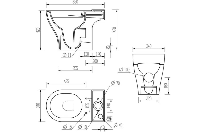 Otford Rimless Short Projection Close Coupled Open Back WC & Soft Close Seat - KPSB106139