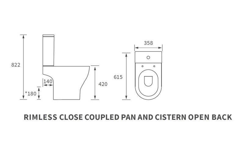 Otford Rimless Short Projection Close Coupled Open Back WC & Soft Close Seat - KPSB106139