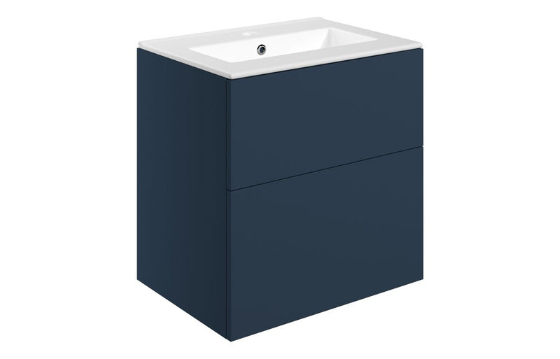 Violet 610mm Wall Hung 2 Drawer Basin Unit & 1TH Basin - Matt Deep Blue - KPSB106207