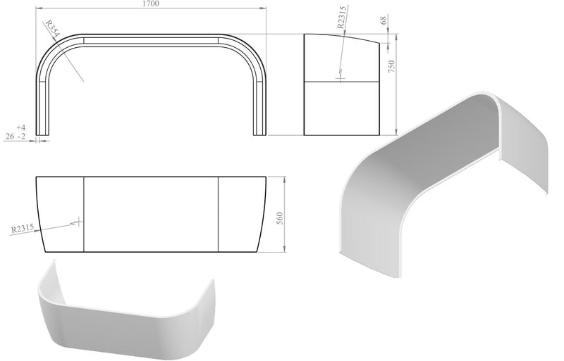 1700mm Back To Wall Bath Panel - KPSB106226