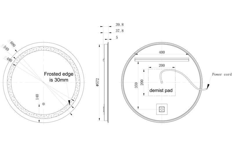 Daisy 600mm Round Front-Lit LED Mirror - KPSB106245
