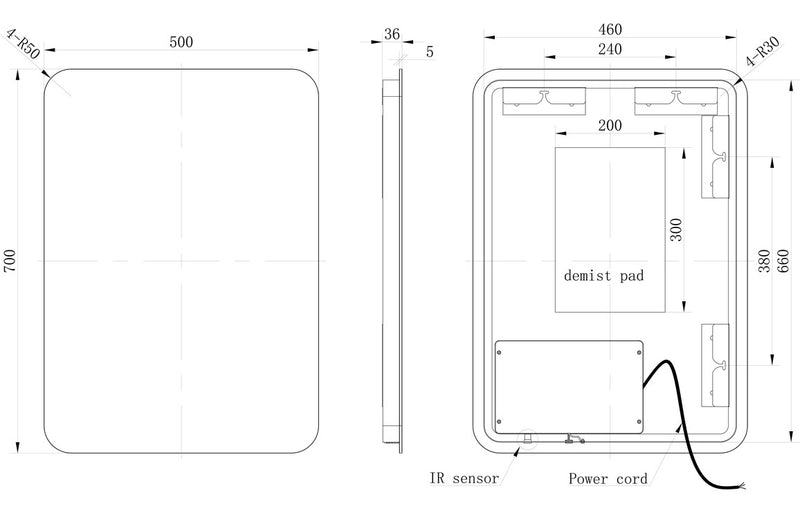 Nicola 500x700mm Rectangle Back-Lit LED Mirror - KPSB106255