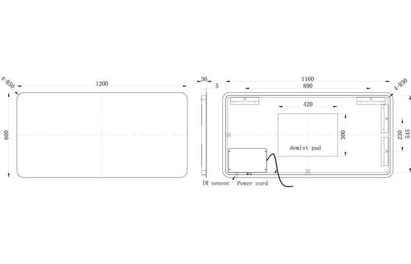 Nicola 1200x600mm Rectangle Back-Lit LED Mirror - KPSB106257