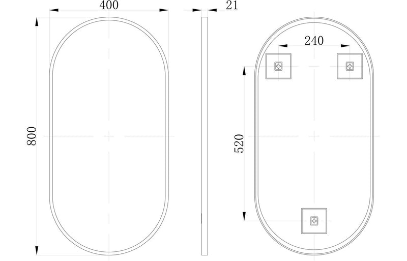 Lucy 800x400mm Oblong Mirror - Matt Black - KPSB106266
