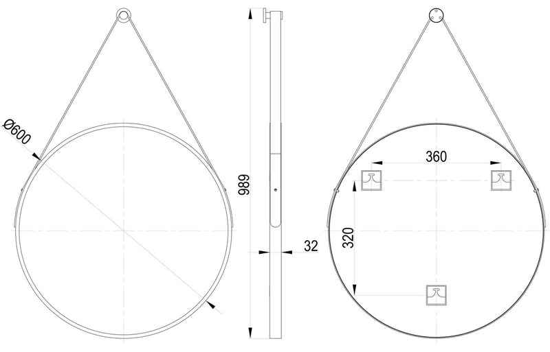 Summer 600mm Round Mirror - Matt Black - KPSB106271
