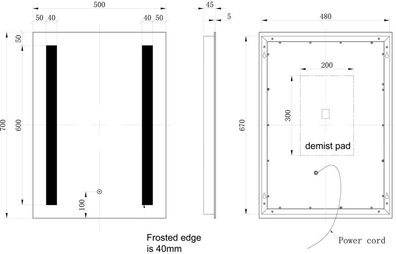 Violet 500x700mm Rectangle Front-Lit LED Mirror - KPSB106273