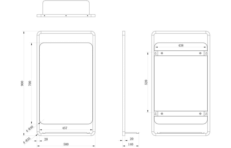Jasmine 500mm Rectangle Mirror w/Shelf - KPSB106275