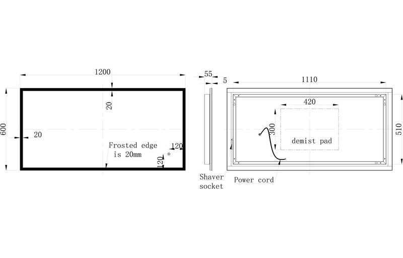 Bella 600x1200mm Rectangle Edge-Lit LED Mirror - KPSB106282