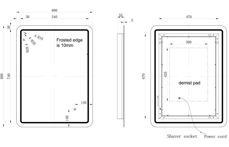Emily 600x800mm Rectangle Front-Lit LED Mirror - KPSB106294