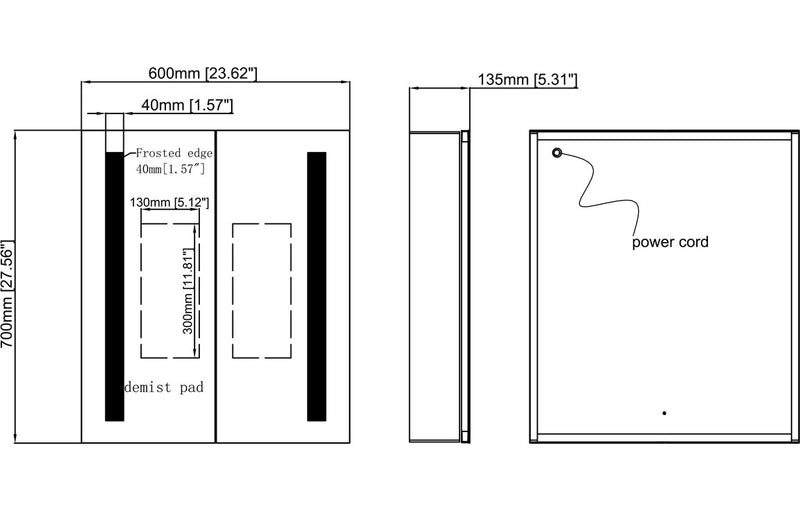 Joshua 600mm 2 Door Front-Lit LED Mirror Cabinet - KPSB106298