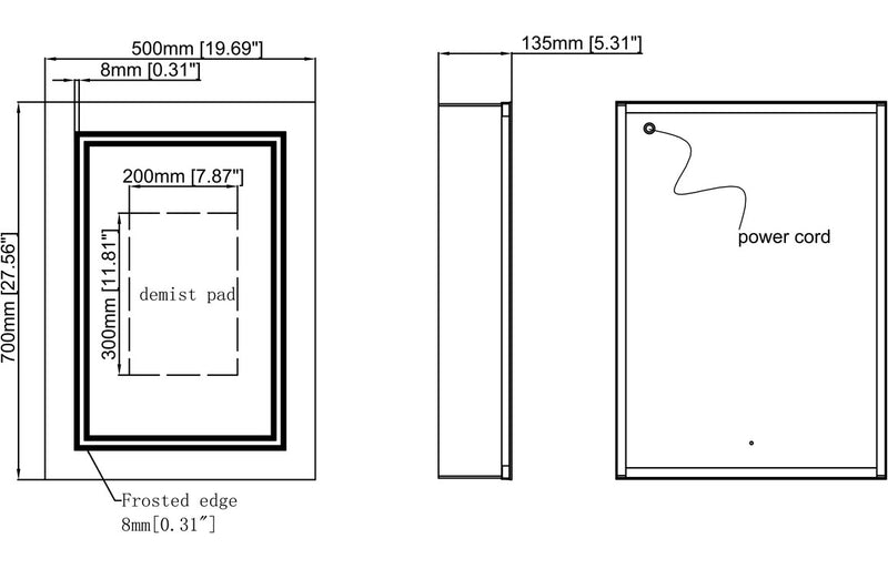 Michael 500mm 1 Door Front-Lit LED Mirror Cabinet - KPSB106299