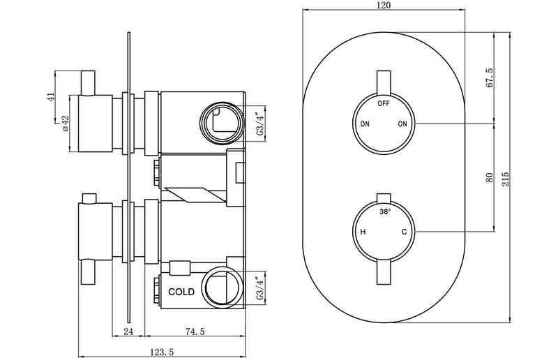 Two Outlet Shower Valve - Brushed Brass - KPSB106552