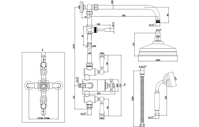 Jet Thermostatic Shower Kit - Brushed Brass - KPSB106787