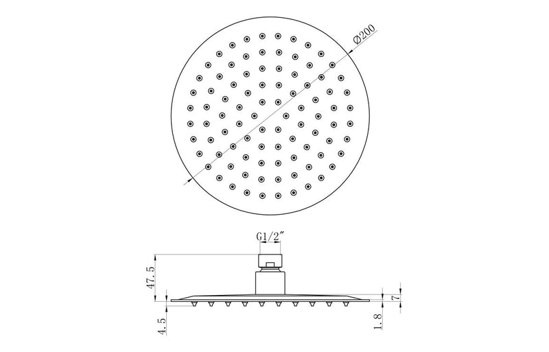 Hydro 200mm Round Ultraslim Showerhead - Matt Black - KPSB106792