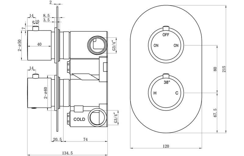 Hydro Thermostatic Two Outlet Twin Shower Valve - Matt Black - KPSB106796