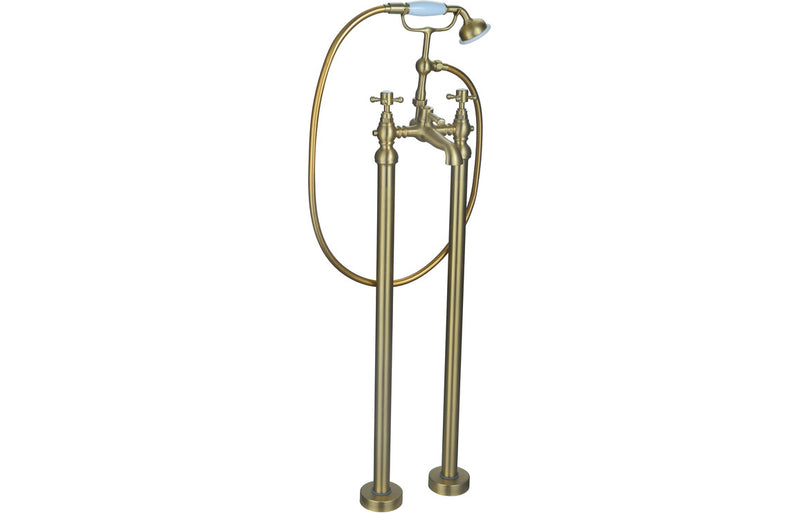 Stour Floor Standing Bath/Shower Mixer & Shower Kit - Brushed Brass 0.5 Bar - KPSB106804