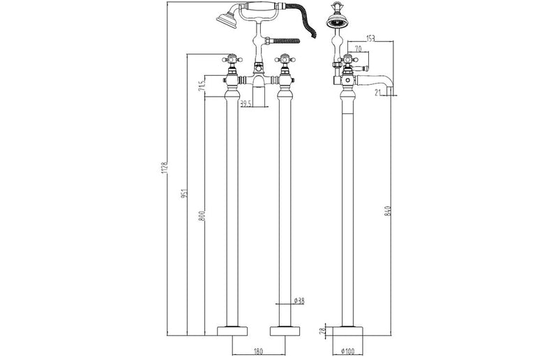 Stour Floor Standing Bath/Shower Mixer & Shower Kit - Brushed Brass 0.5 Bar - KPSB106804