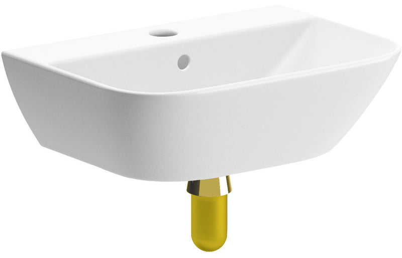 Ash 450x320mm 1TH Cloakroom Basin & Brushed Brass Bottle Trap - KPSB106861