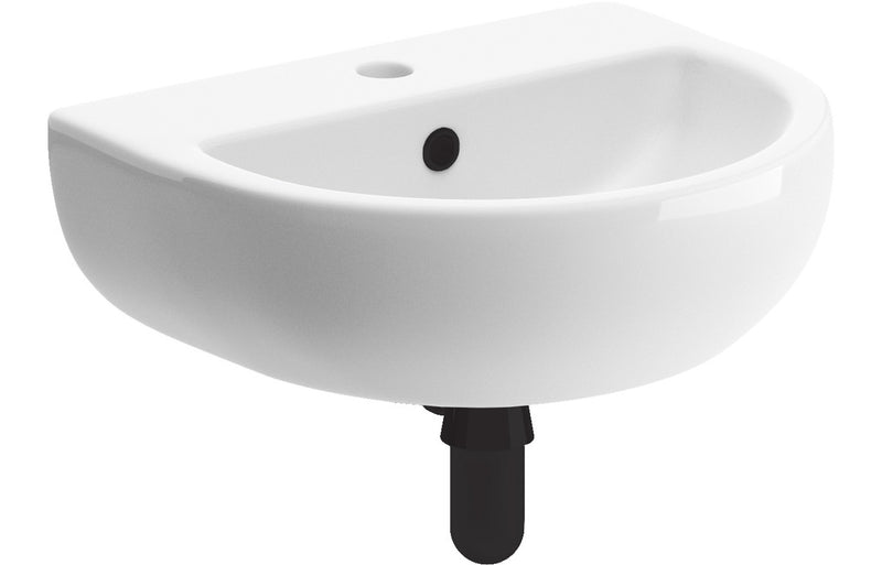 Adisham 450x400mm 1TH Cloakroom Basin & Black Bottle Trap - KPSB106865